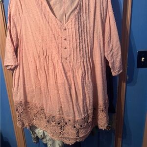 Pink Lace Trim Women's Top